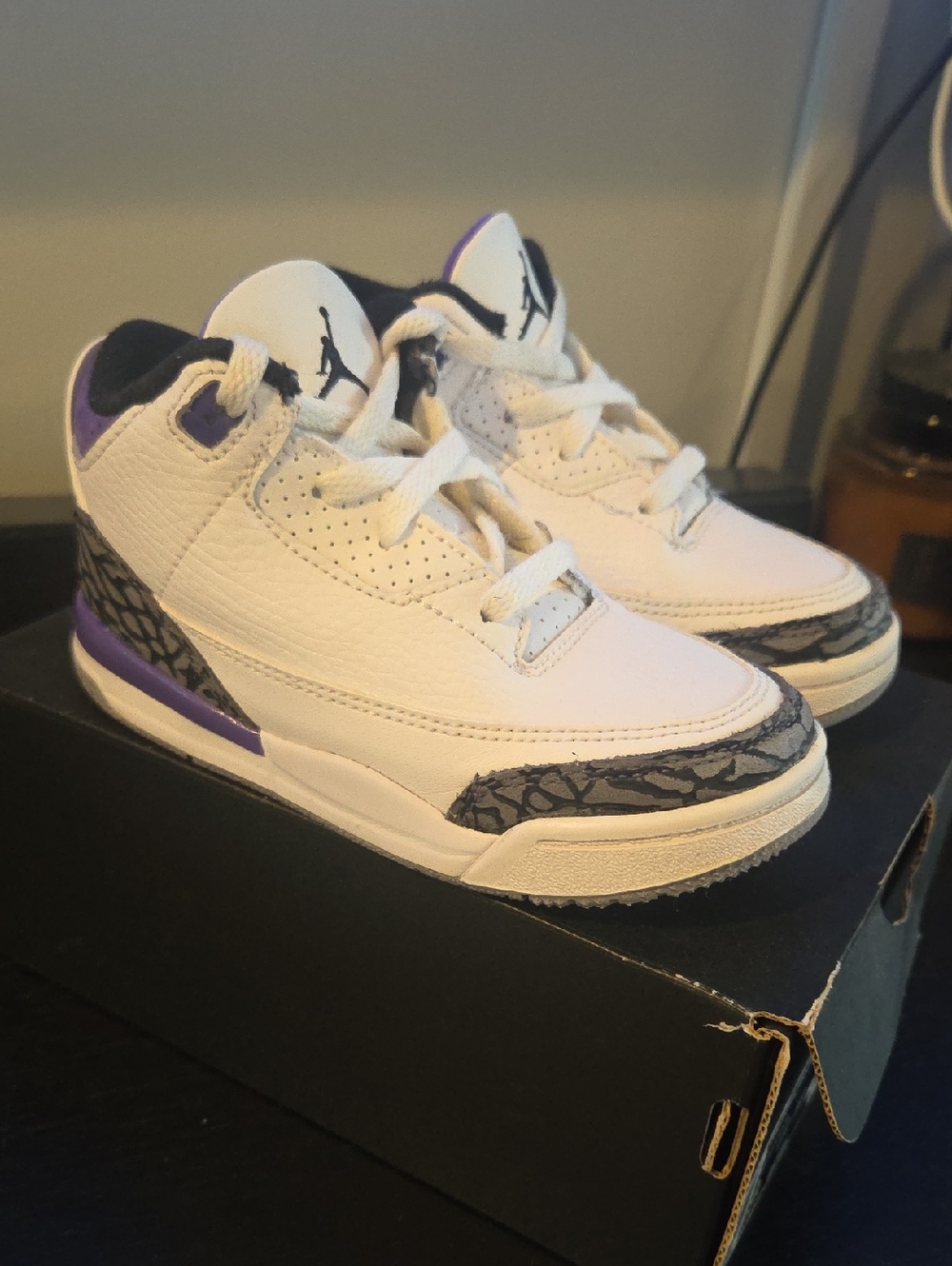 Jordan 3 Kids White and Purple Retro-Inspired Sneakers